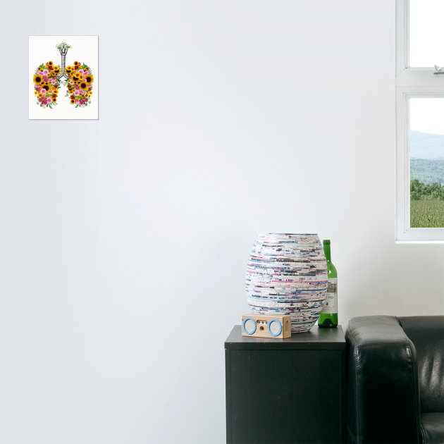 Lung Anatomy, floral sunflowers anatomy, Cancer Awareness by Collagedream